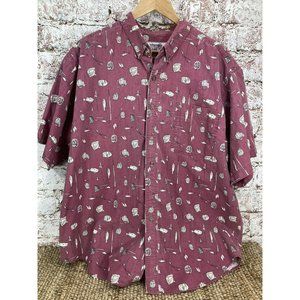 Wrangler Rugged Wear Mens Short Sleeve Button Up Fishing Shirt Maroon Tan XL?